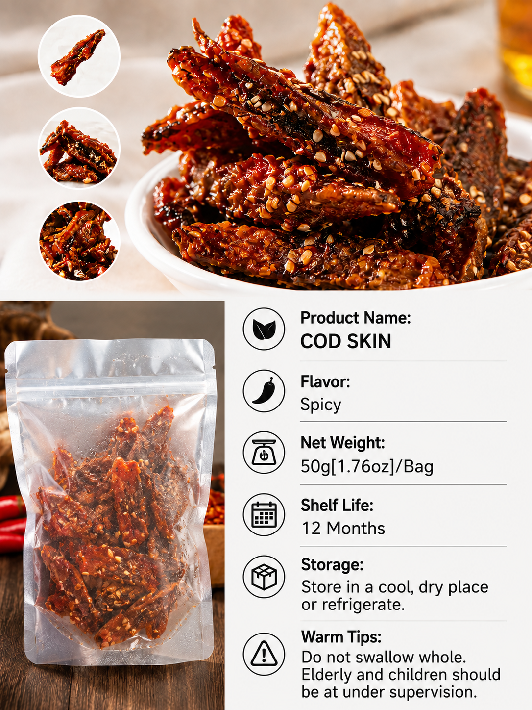 🌶️Premium Crispy Spicy Cod Skin Snack | Crunchy Seafood Chips-Lily